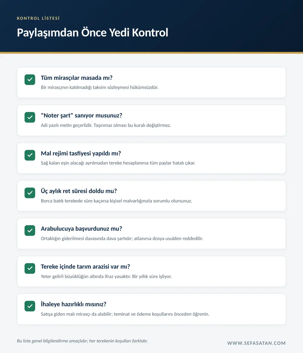 Miras malı paylaşımına başlamadan önce kontrol edilmesi gereken yedi madde