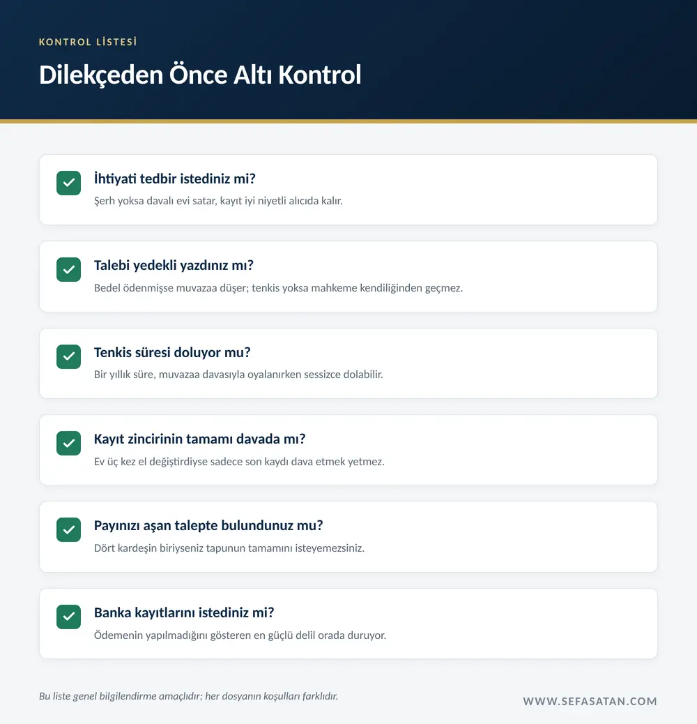 Muris muvazaası davası açmadan önce altı maddelik kontrol listesi