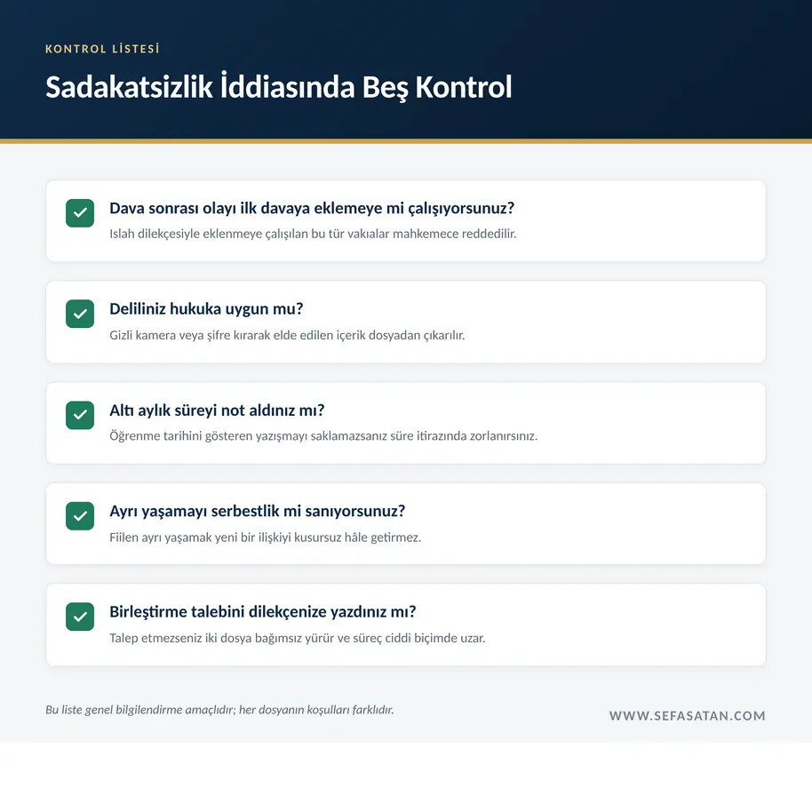 Boşanma davası sürerken sadakat yükümlülüğü ihlalinde izlenecek beş kontrol maddesi