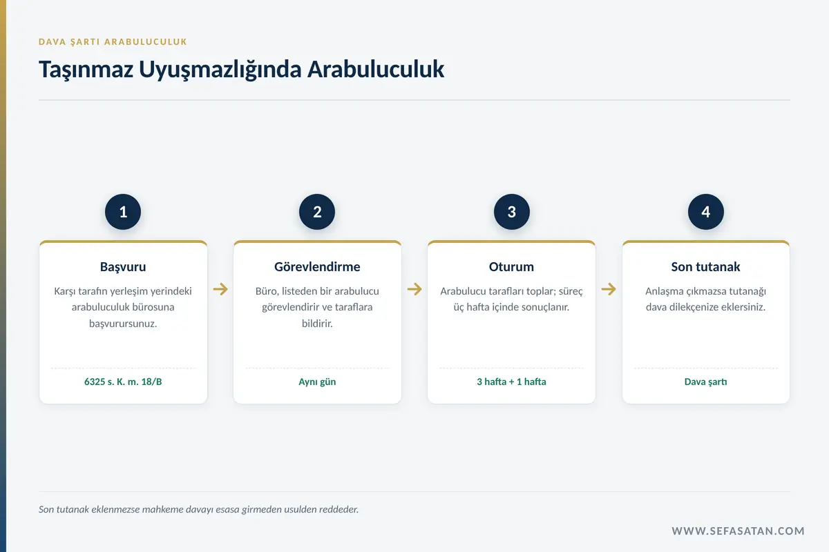 Yalova gayrimenkul hukuku uyuşmazlıklarında zorunlu arabuluculuk sürecinin dört aşaması